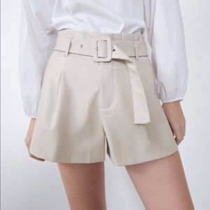 Zara Beige Leather High Waisted Shorts- OBO